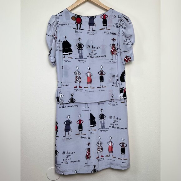MOSCHINO 100% Silk Gray Cartoon Print Short Sleeve Shift Dress Size 4 - Picture 7 of 12